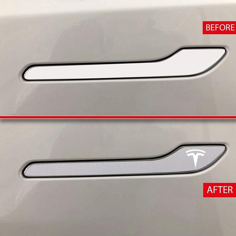 IPG for Tesla Model 3 / Model Y Door Handle Decal Sticker Wrap Kit (Set of 4) with Tesla Logo (Brushed Aluminum) - Image 4